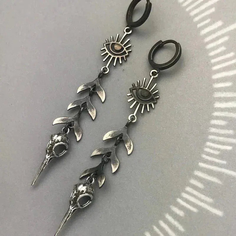 Boho Mask Pendant Earrings in Silver Unique Joyas