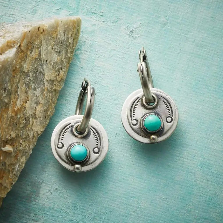 Boho earrings with turquoise stones in silver Unique Joyas