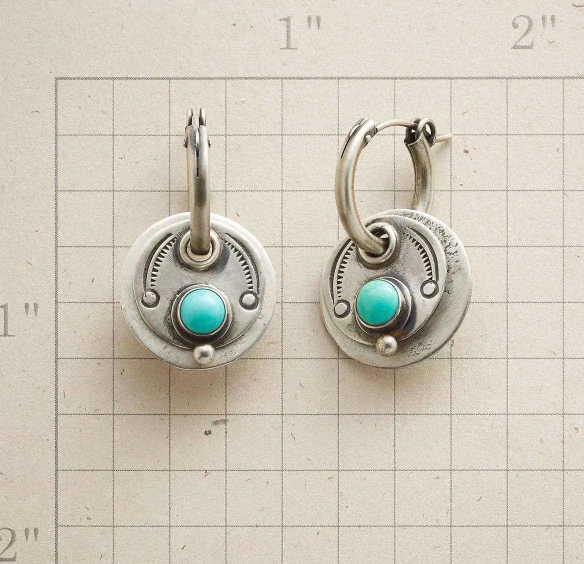 Boho earrings with turquoise stones in silver Unique Joyas