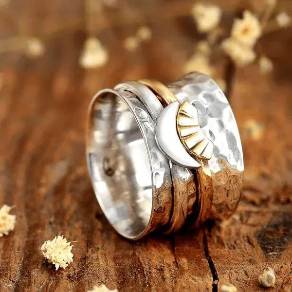 Sun and Moon Spinner Ring Unique Joyas