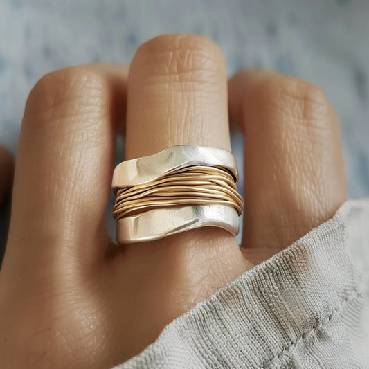 Silver Golden Threads Ring Claire Jewelry