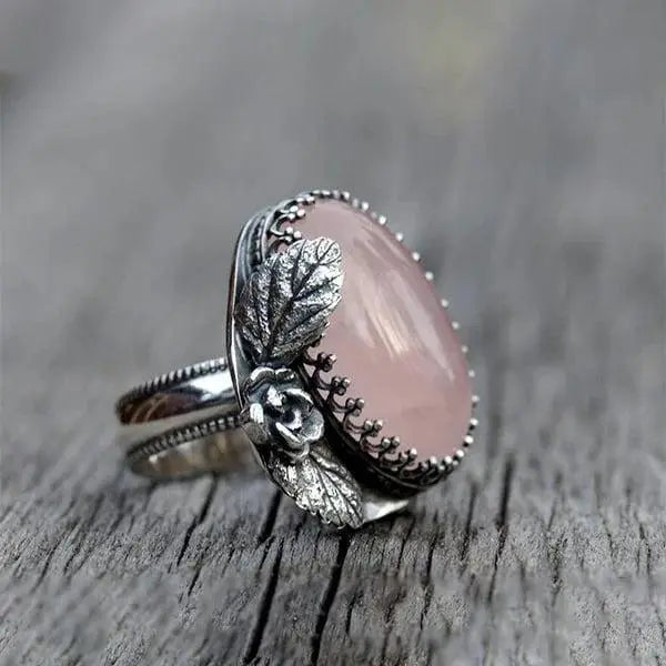 Retro Rose Pink Crystal Ring Unique Joyas