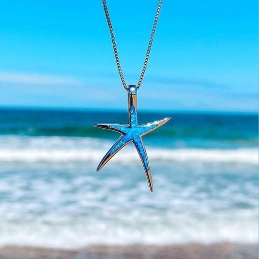 Blue Opal and Silver Starfish Necklace claire