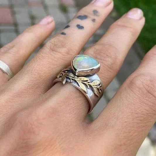 Leaf Geometric Opal Ring Unique Joyas