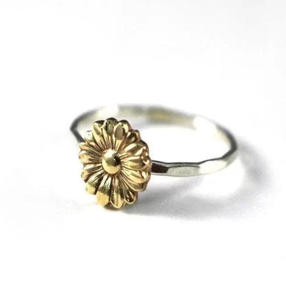 Gold Sunflower Ring Unique Joyas