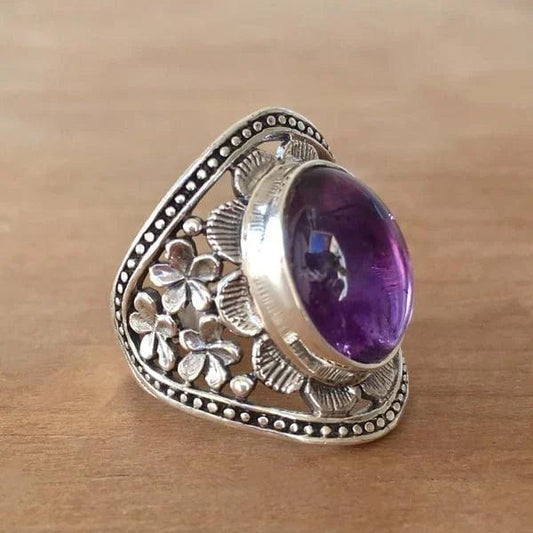 Purple gemstone flower ring Unique Joyas