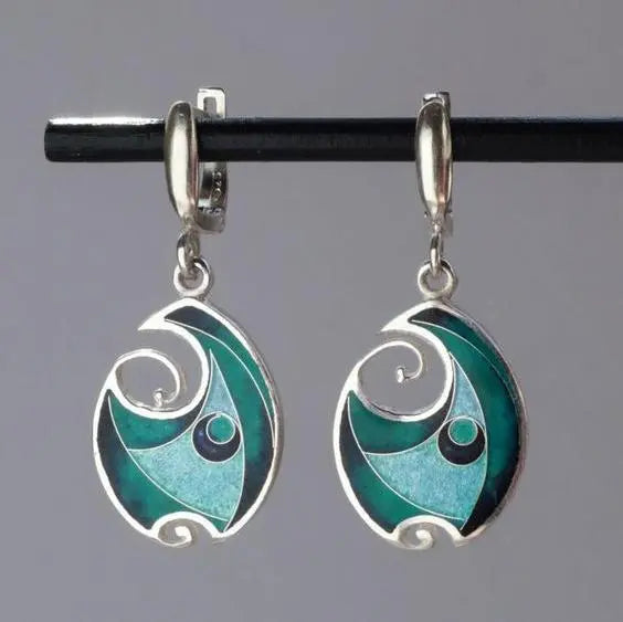 Vintage Blue Enamel Silver Earrings Unique Joyas