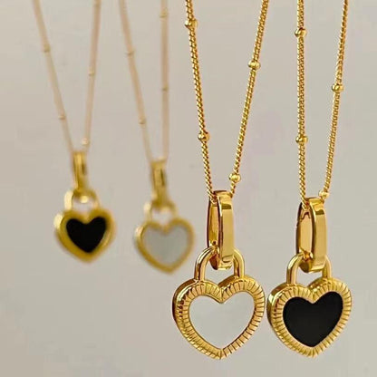 Black and White Heart Necklace in Gold