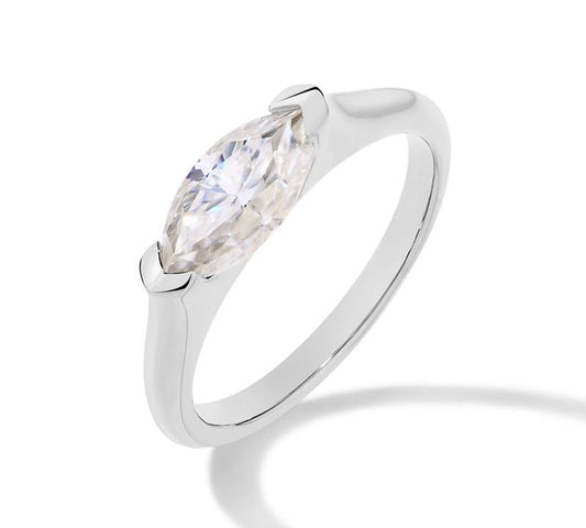 Elegant Marquise-Cut Diamond Ring in Sterling Silver