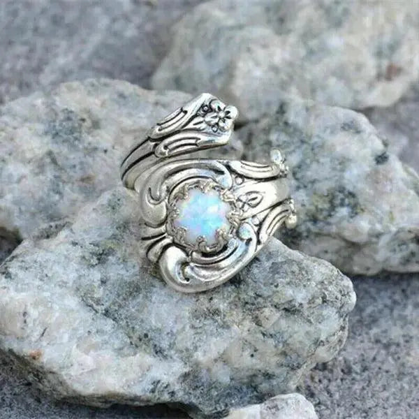 White Opal Spoon Adjustable Ring Unique Joyas