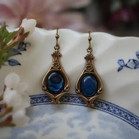 Blue Boho Earrings made of Gold Unique Joyas