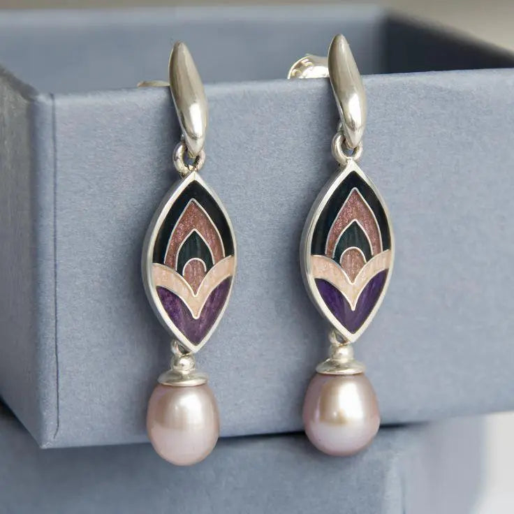 Vintage Pearl & Enamel Earrings Unique Joyas