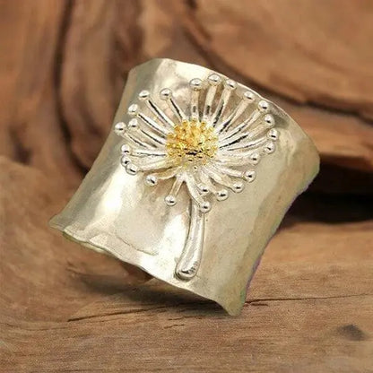 Blooming Daisy Wide Band Ring Unique Joyas