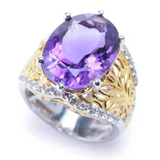 Vintage Lilac Glass Gold & Silver Ring