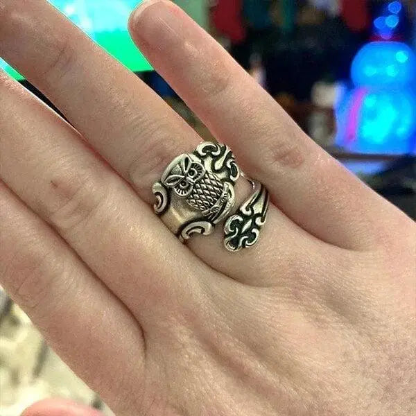 Adjustable Owl Spoon Ring Unique Joyas