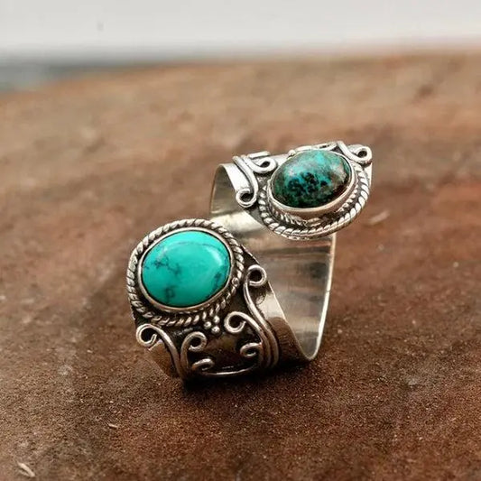 Adjustable ring with double turquoise setting Unique Joyas