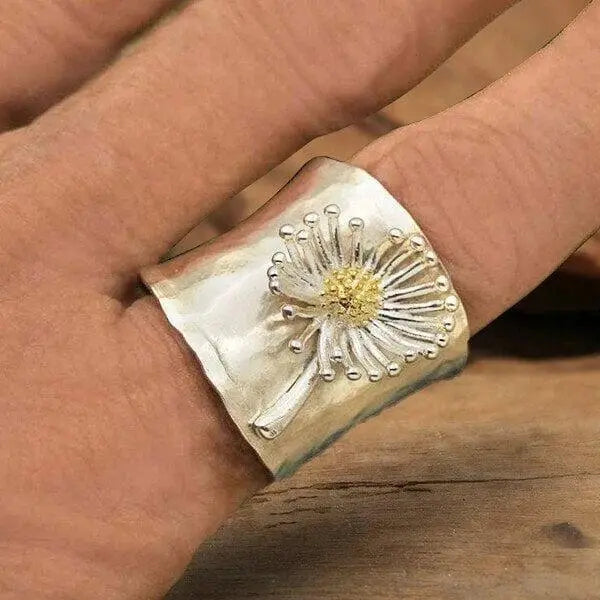 Blooming Daisy Wide Band Ring Unique Joyas