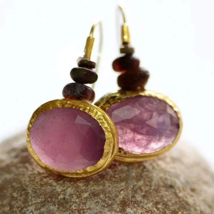 Pink Crystal Earrings in Vintage Gold Unique Joyas