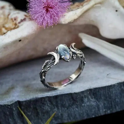 Double Crescent Moon Gemstone Ring Unique Joyas