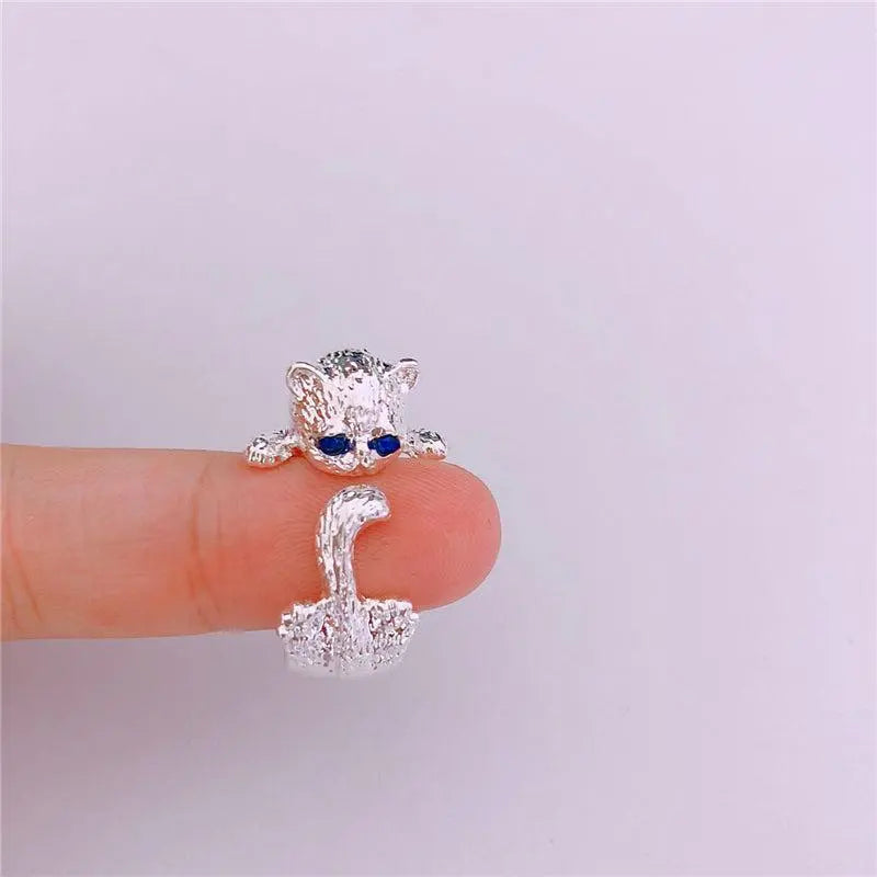 925 Sterling Silver Adjustable Kitty Ring Unique Joyas