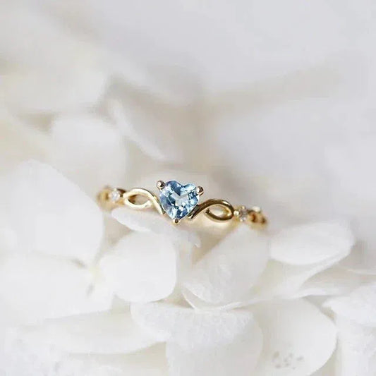 Blue Zirconia Heart Ring in Gold Unique Joyas