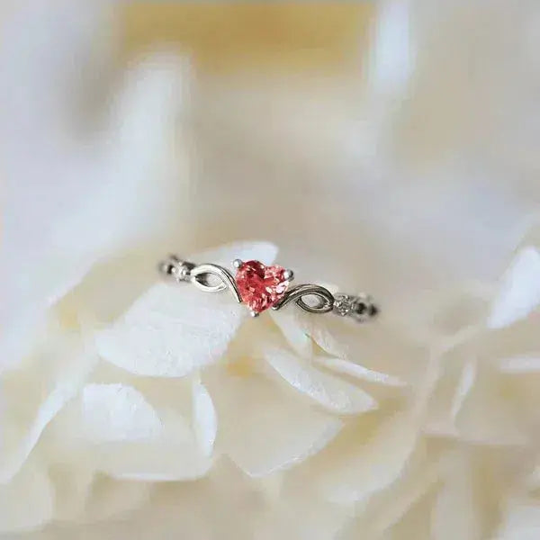 Red Zirconia Heart Ring in Sterling Silver Unique Joyas