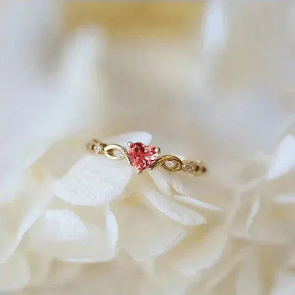 Red Zirconia Heart Ring in Gold Unique Joyas