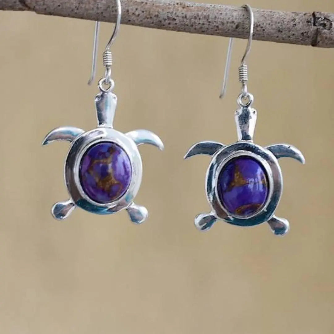 Turtle with Opal Boho Earrings made of Sterling Silver Unique Joyas