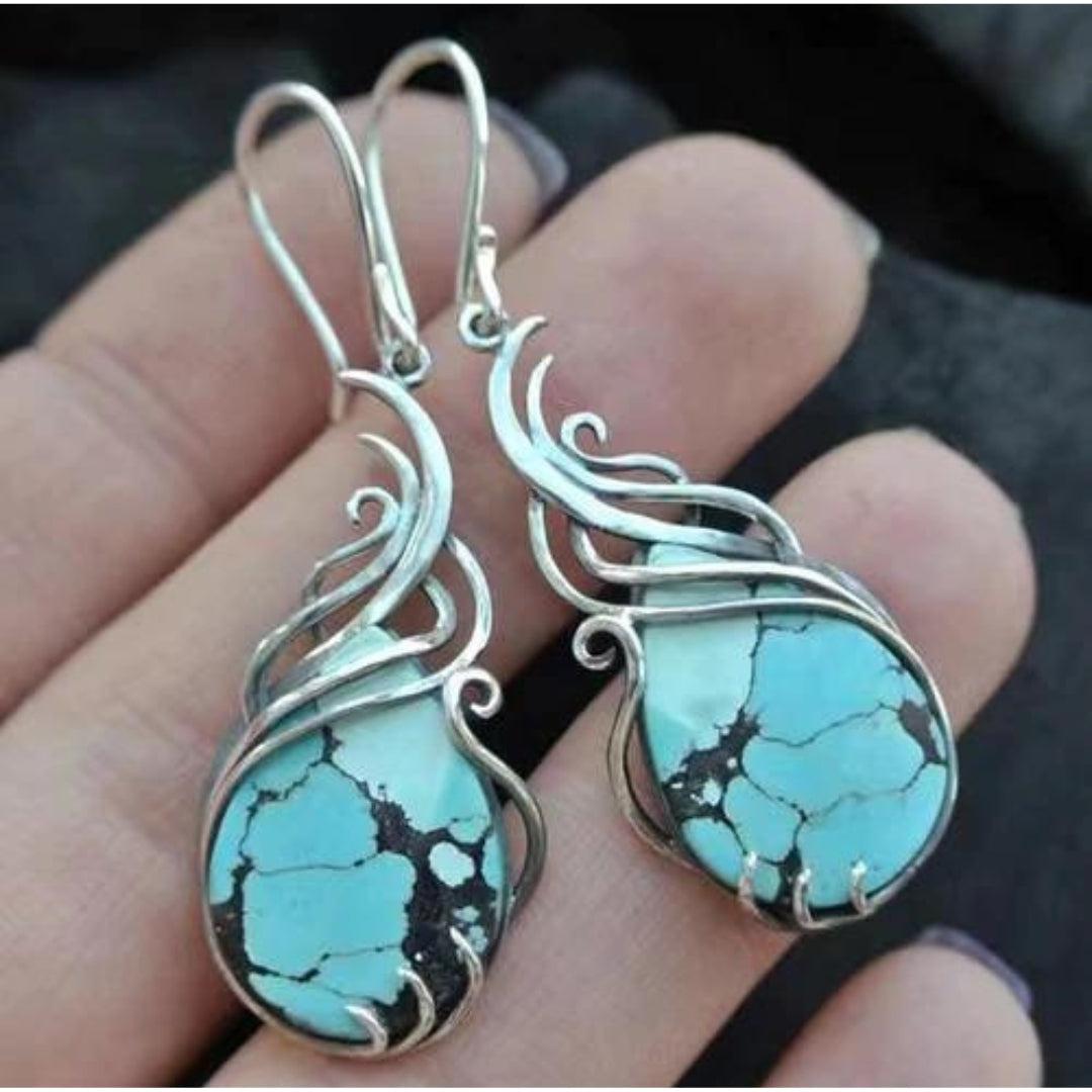 Silver Opal Boho Earrings