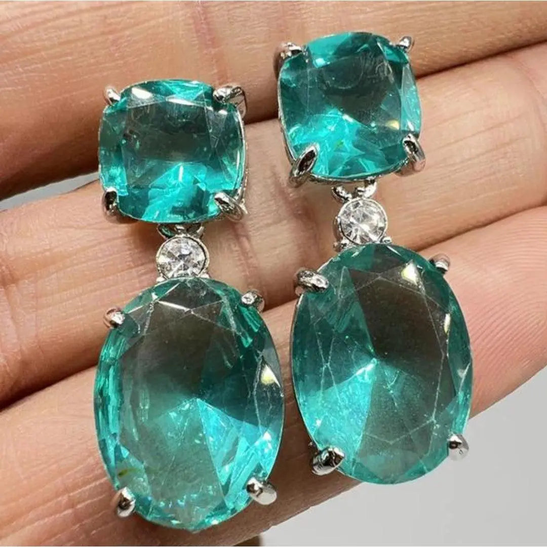 Boho Earrings with Turquoise Crystal in Sterling Silver Unique Joyas