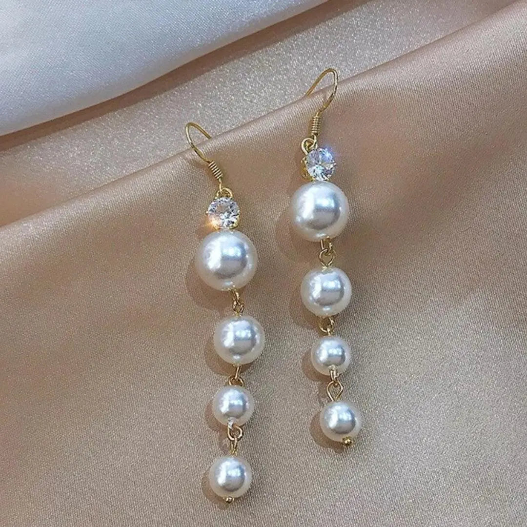 Gold Pearl Pendant Earrings