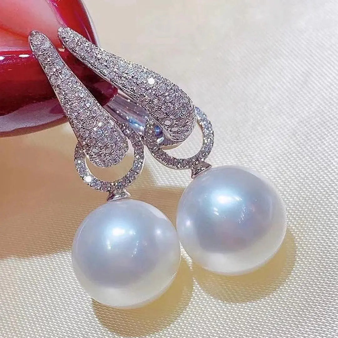 Silver Pearl Earrings with Zircon Unique Joyas