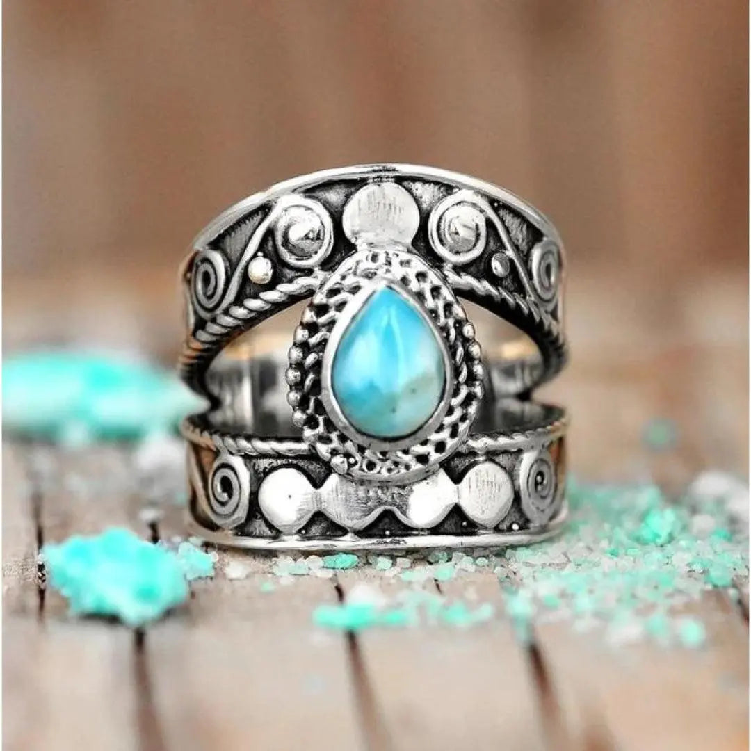 Turquoise Drop Openwork Ring Unique Joyas