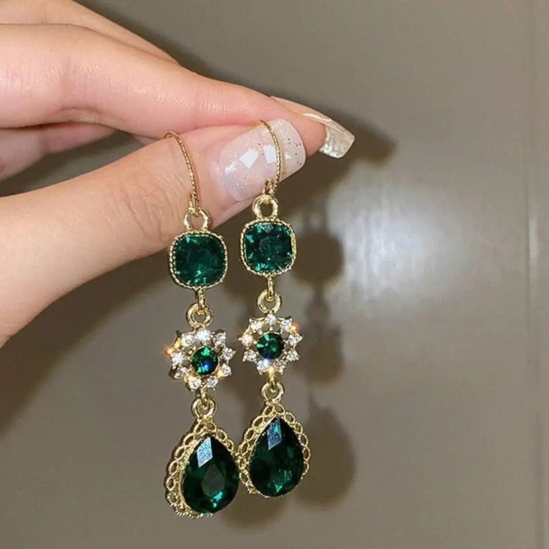 Vintage Luxury Green Crystal Earrings Unique Joyas