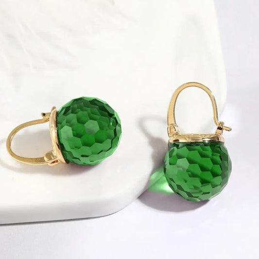 Green Crystal Earrings in Gold Unique Joyas