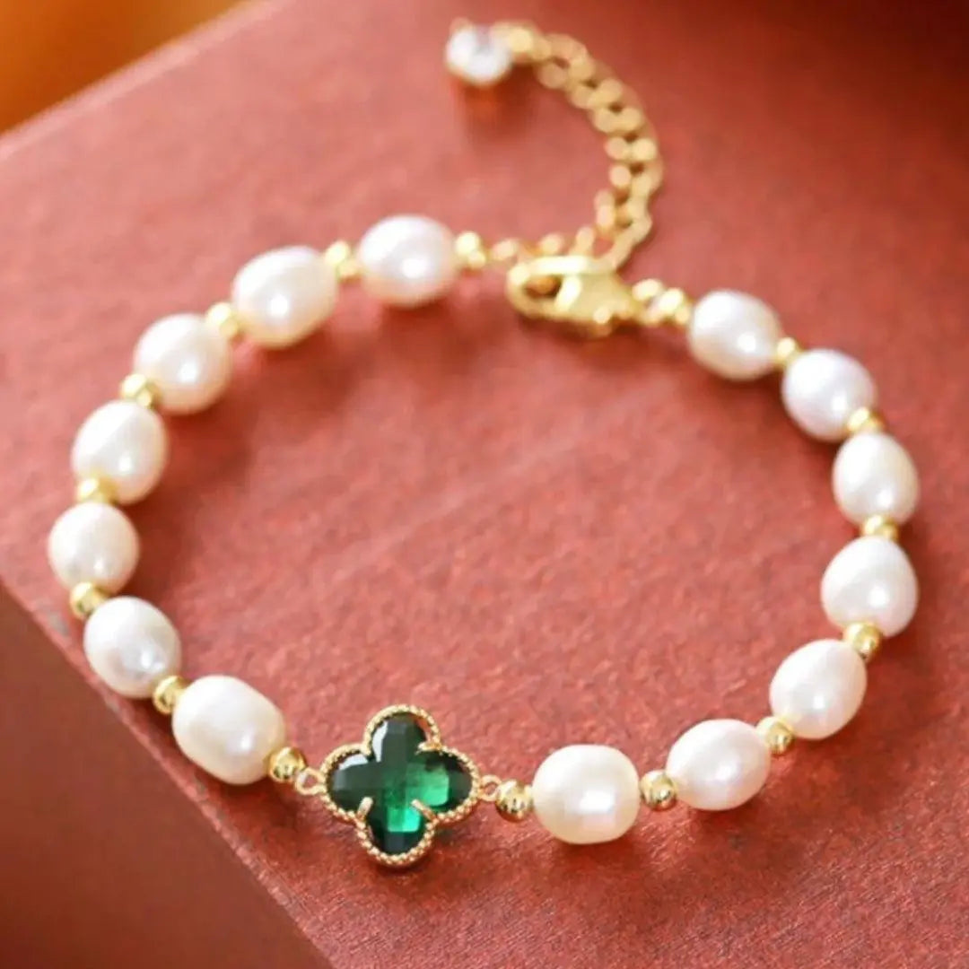 Emerald Clover Leaf Beaded Bracelet Unique Joyas