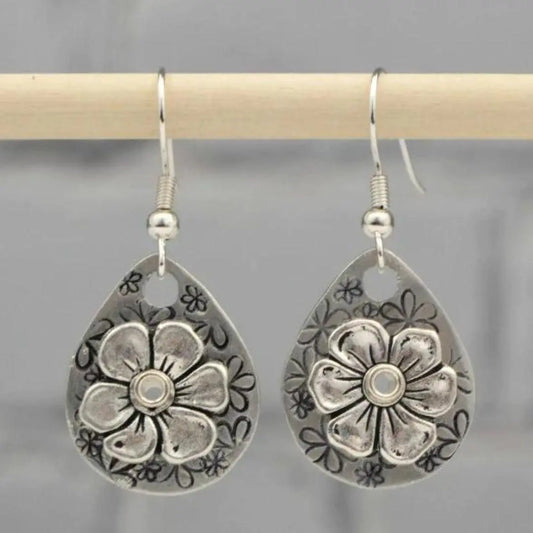 Silver Boho Earrings with Flowers Unique Joyas