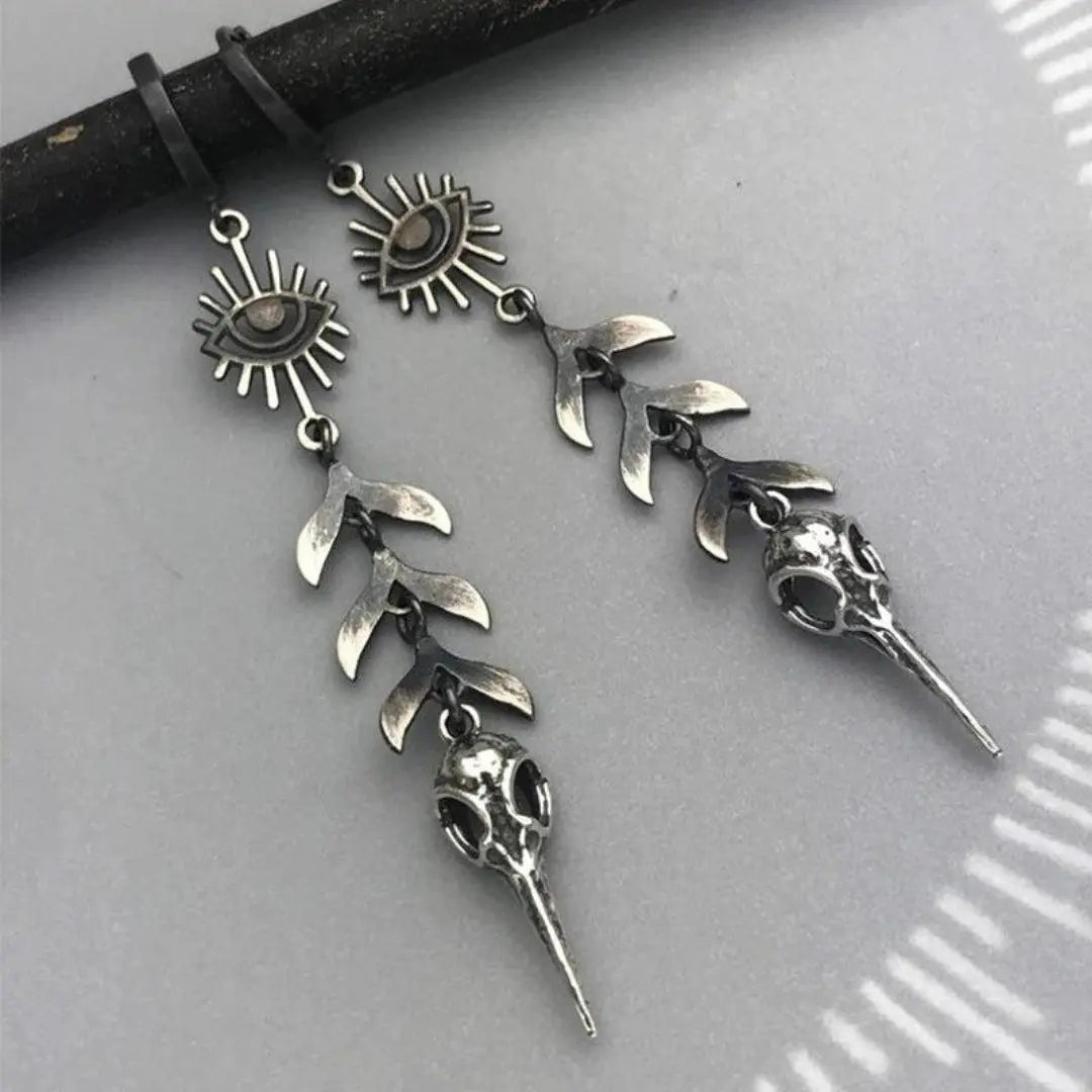 Boho Mask Pendant Earrings in Silver Unique Joyas