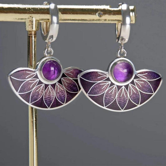 Violet Boho Mandala Earrings in Silver