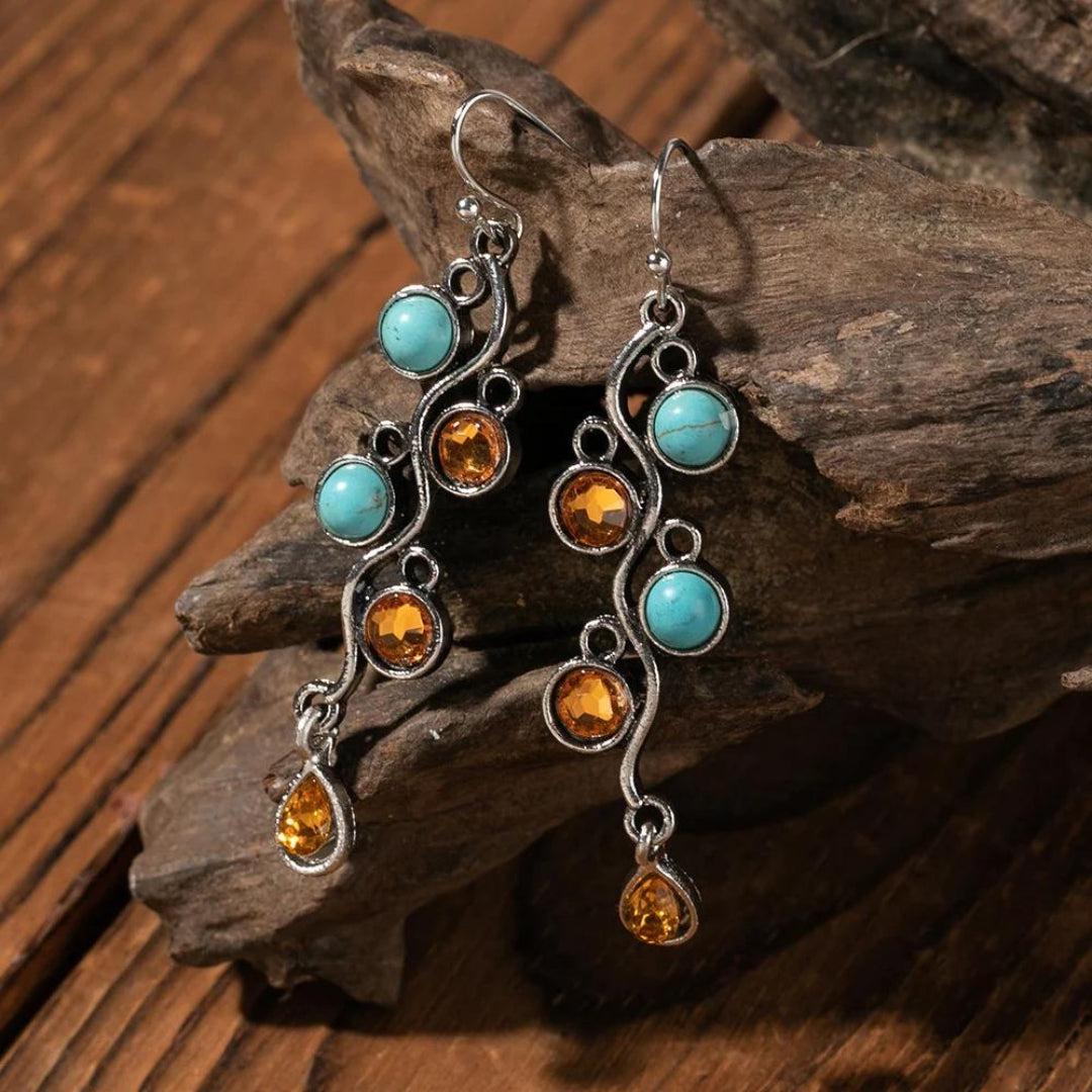 Boho earrings with zirconia and opal in silver