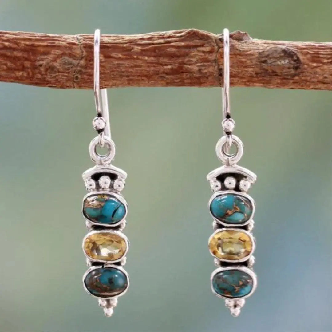 Boho Silver Earrings with Opal