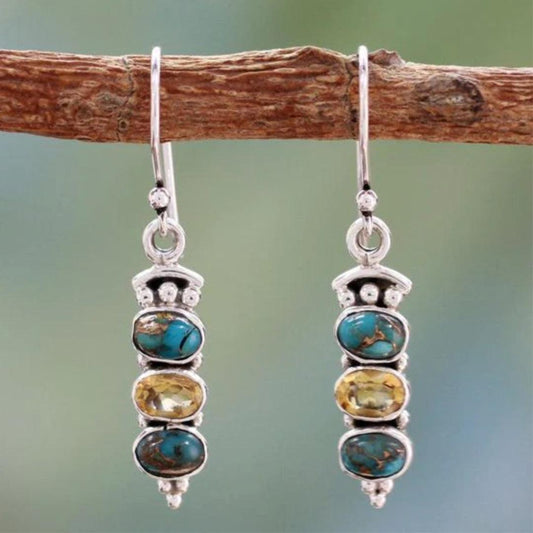 Boho Silver Earrings with Opal