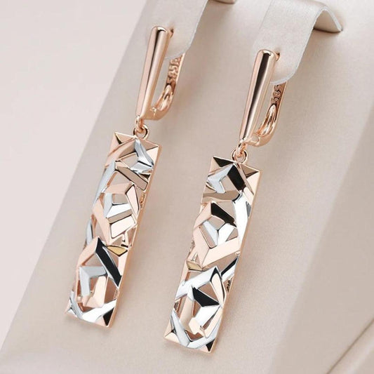 Elegant Rectangular Earrings made of Gold and Silver Unique Joyas