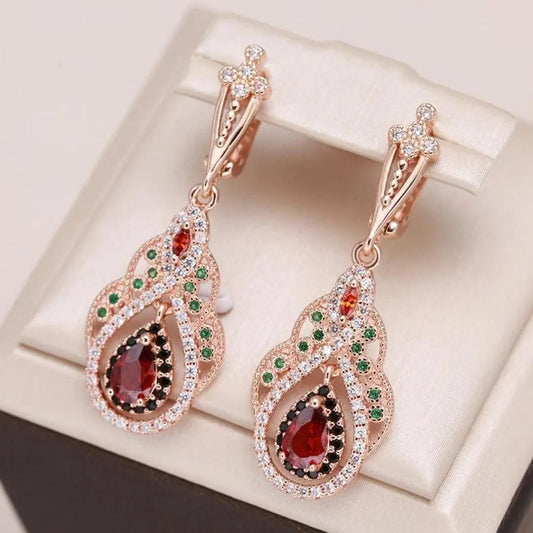 Red Mandala Earrings with Zirconia in Gold Unique Joyas