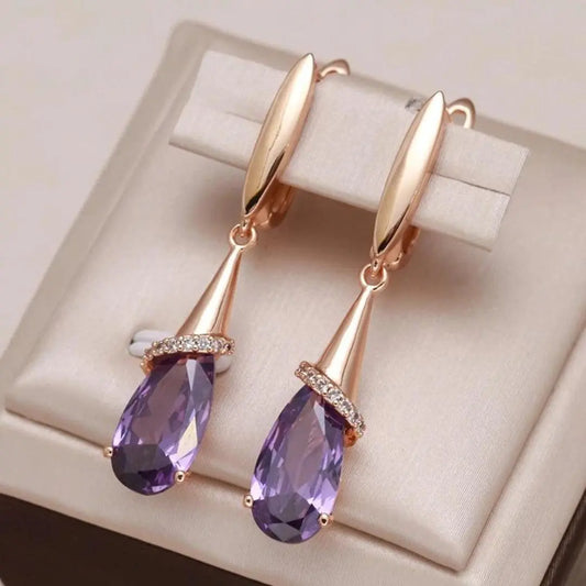 Purple Zirconia Earrings in Gold Unique Joyas