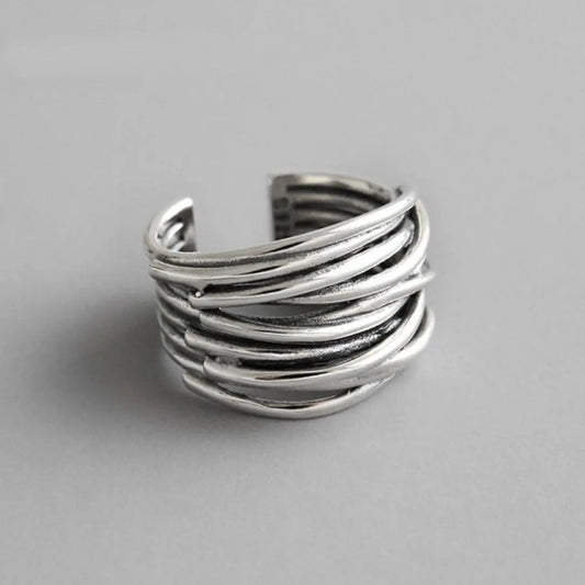 925 Sterling Silver Adjustable Layered Ring Unique Joyas