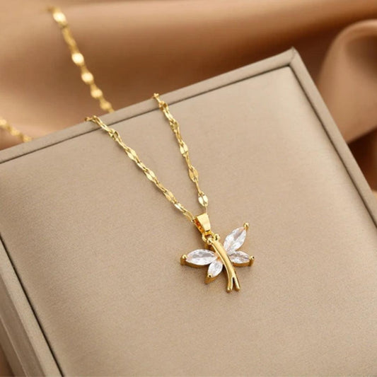 Crystal Dragonfly Necklace in Gold Unique Joyas