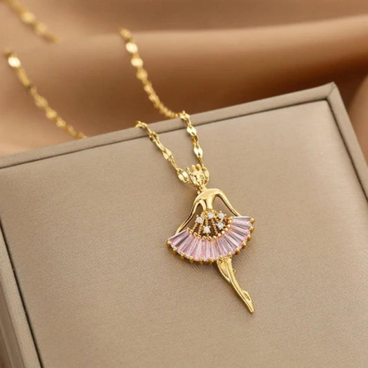 Crystal Ballerina Necklace in Gold Unique Joyas