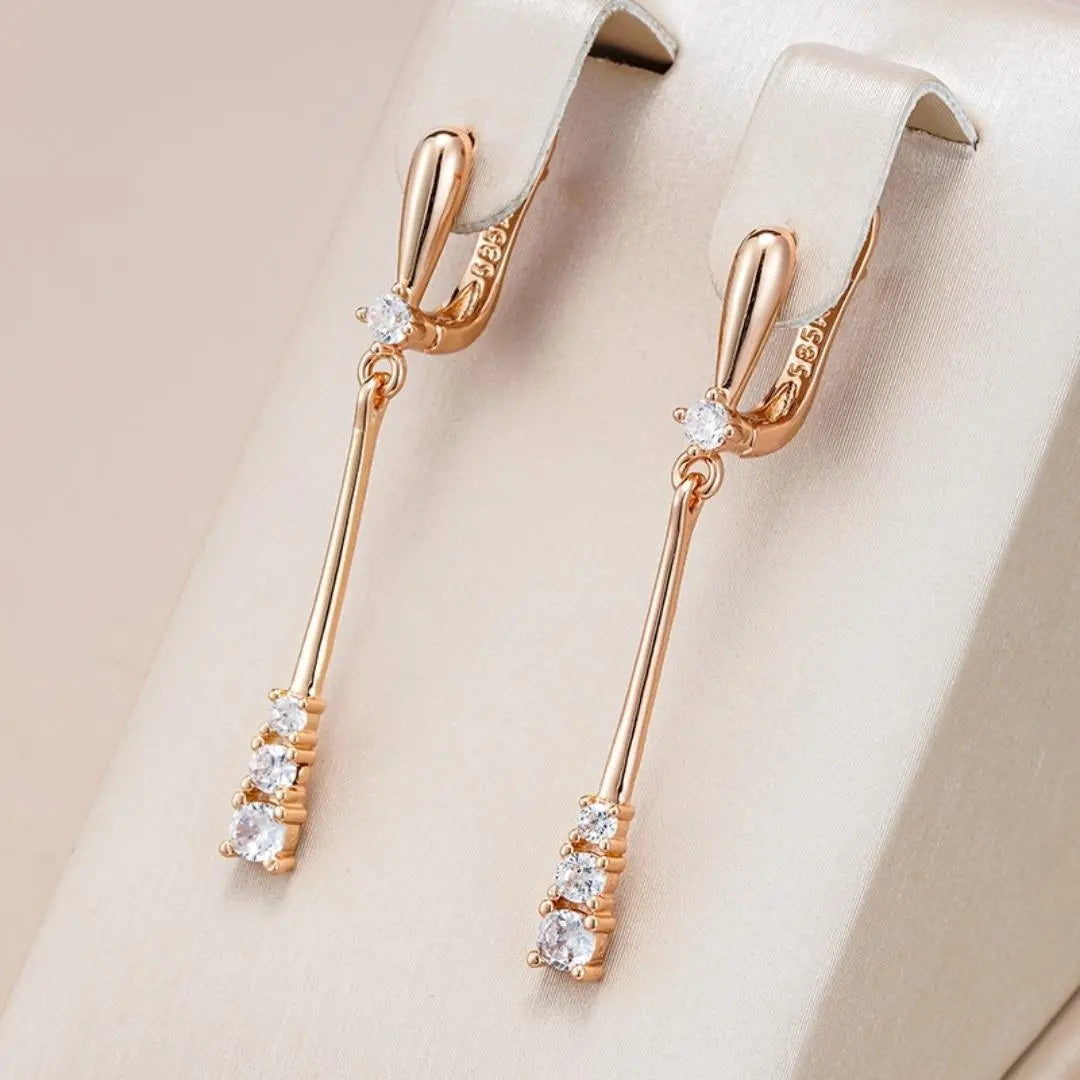 Gold Dangle Earrings with Zirconia Unique Joyas