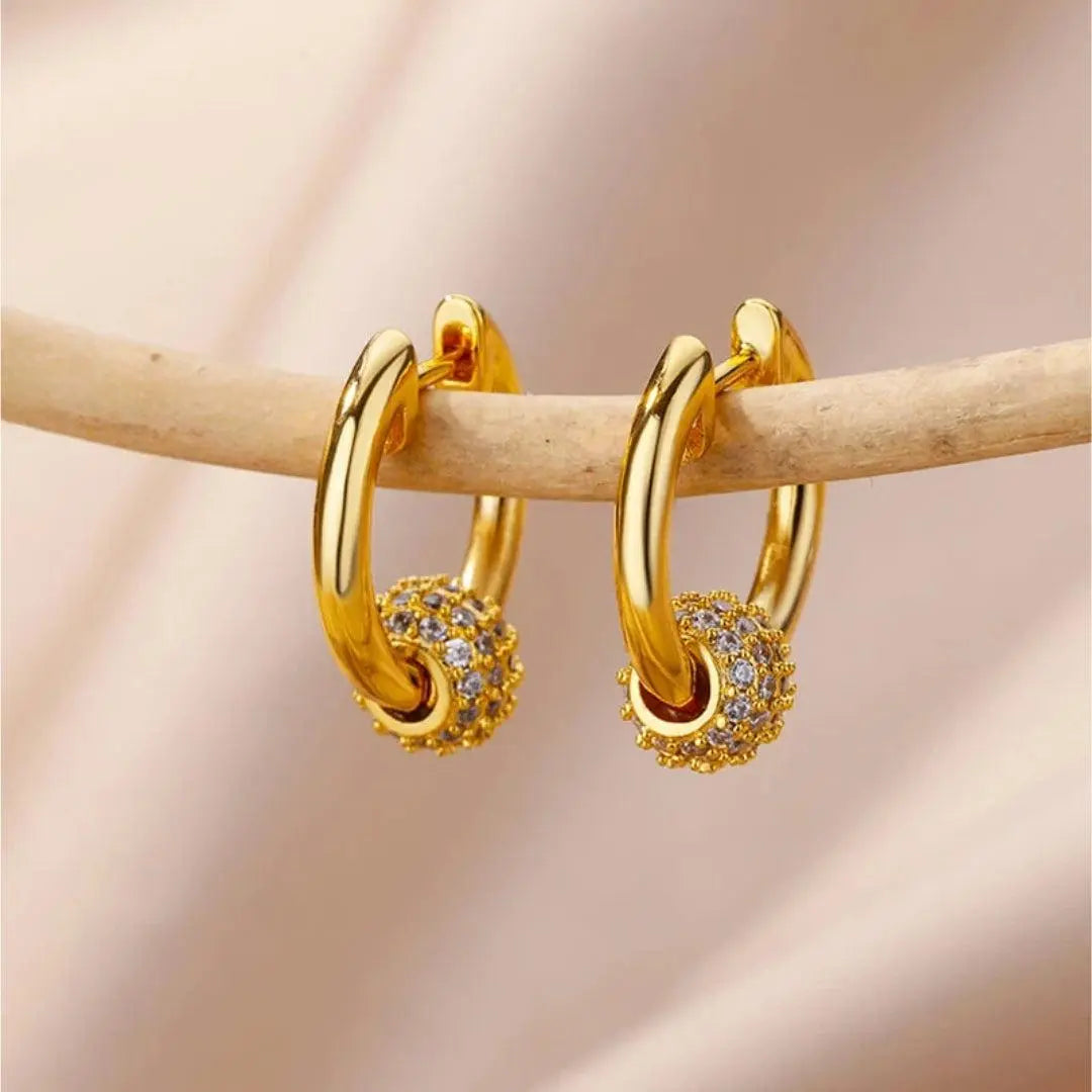 Exquisite Shiny Ball Earrings in Gold Unique Joyas